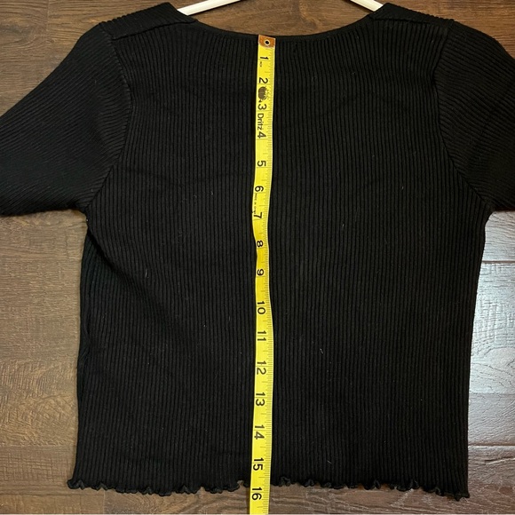 Crop top black v neck ribbed medium - Picture 2 of 6